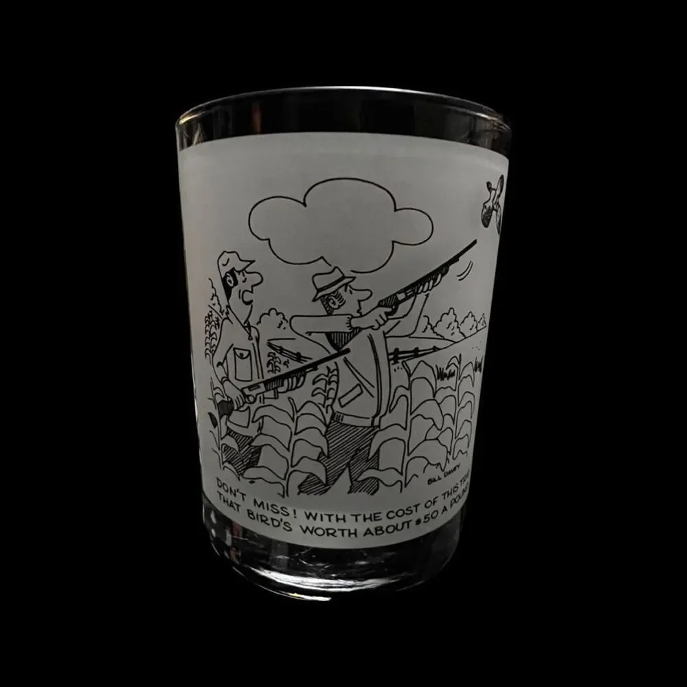 Vintage Bill Davey Hunting Comic Collection Of 4 Double Old Fashion Glasses 4”